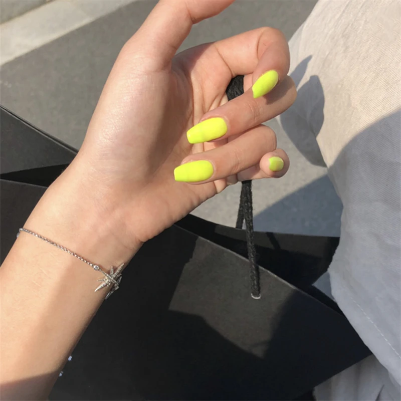 Frosted Instant Nails Matte Yellow Square Nails Art DIY Tips Ladies Slim Medium-long Designed Artifical Nail Tips Choose