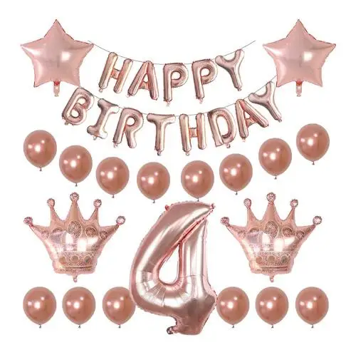 32pcs Rose Gold Crown Birthday Balloon Set Foil Balloons And Latex Balloon For 1-9 Years Old Children Birthday Party Decoration