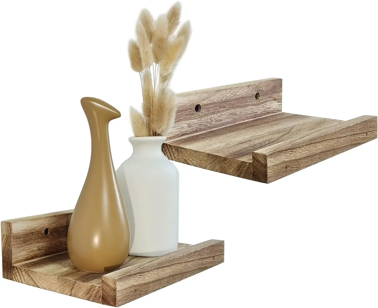 Set of 2 Natural Color Small Floating Shelves Wooden Display Wall Shelf for Picture Ledge