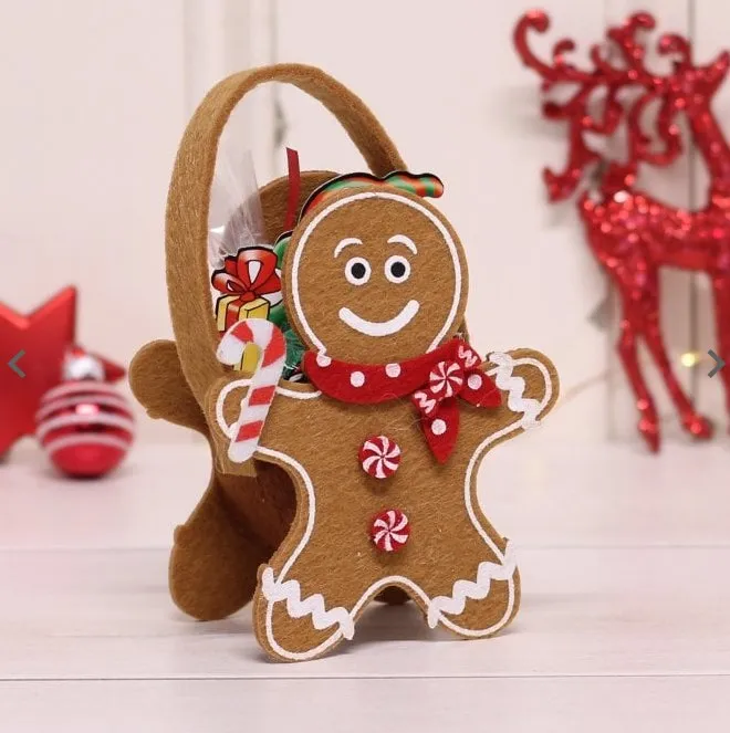 Durable Wool Felt Gingerbread Man and Chocolate Christmas Elf in Milk Chocolate Buttons Christmas Decorations in Gift Bag