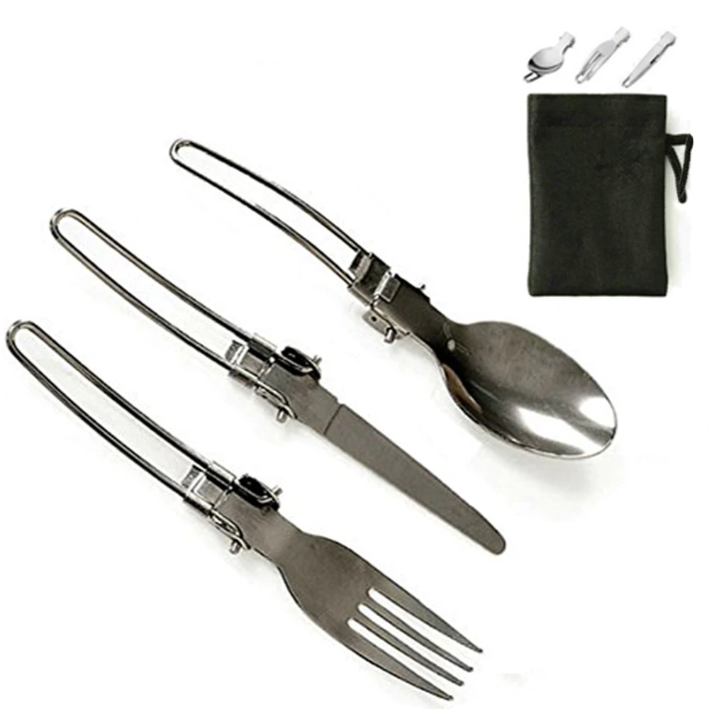 Folding Spoon Fork Knife Set - Portable 3 in 1 Folding Dinner Flatware Utensils , Stainless Steel Cutlery for Camping Picnic