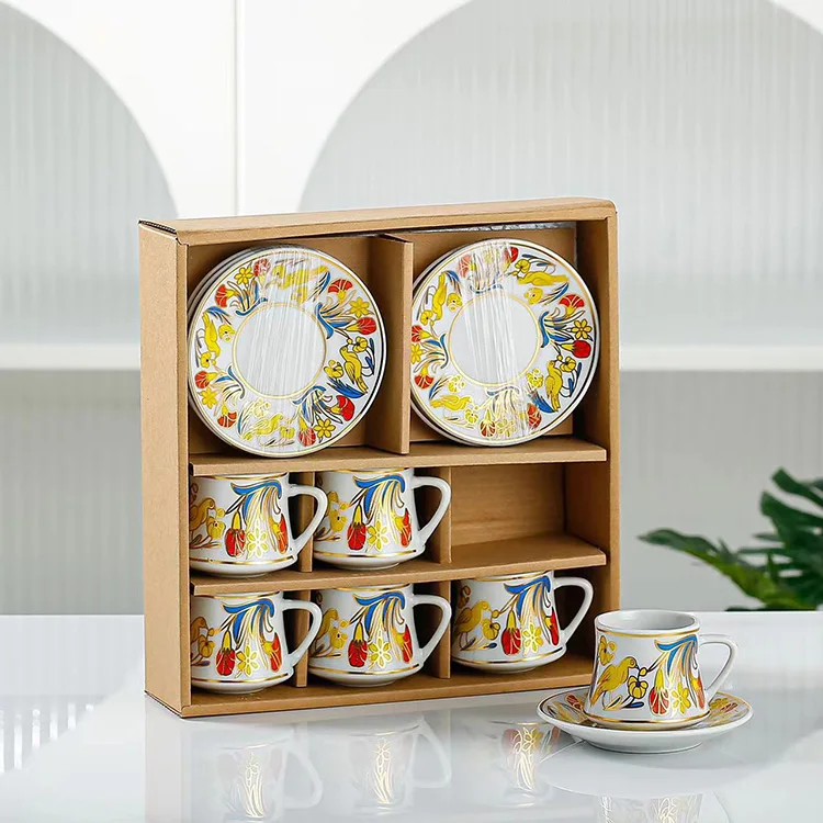 European ceramic coffee cup set Middle East hot gold coffee cup 6 cups 6 dishes gift set