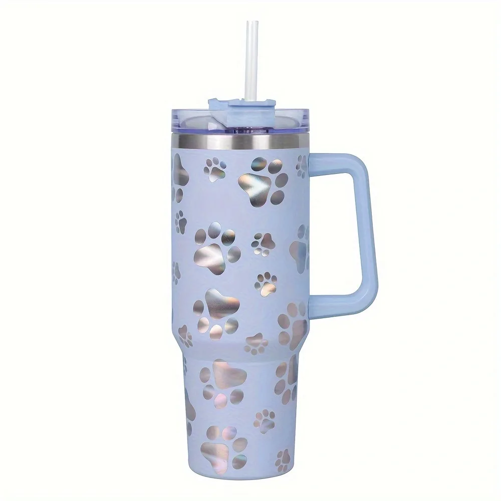 Sustainable Custom stainless steel double wall vacuum metal straw cup travel coffee mug 40oz tumbler with handle