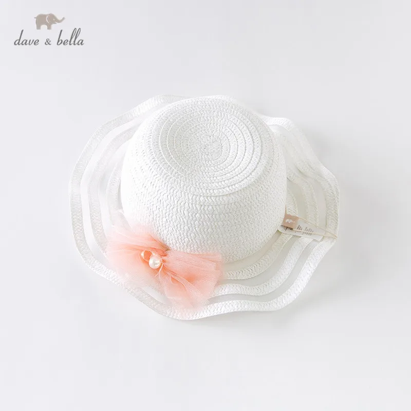 DB13401 dave bella summer baby girls cute white hat children fashion bow straw hat