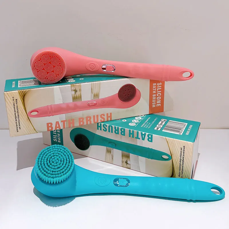 Waterproof Spin Washing Body Brush 4 Function Silicone Back Scrubber Electric Shower Body Massage Brush