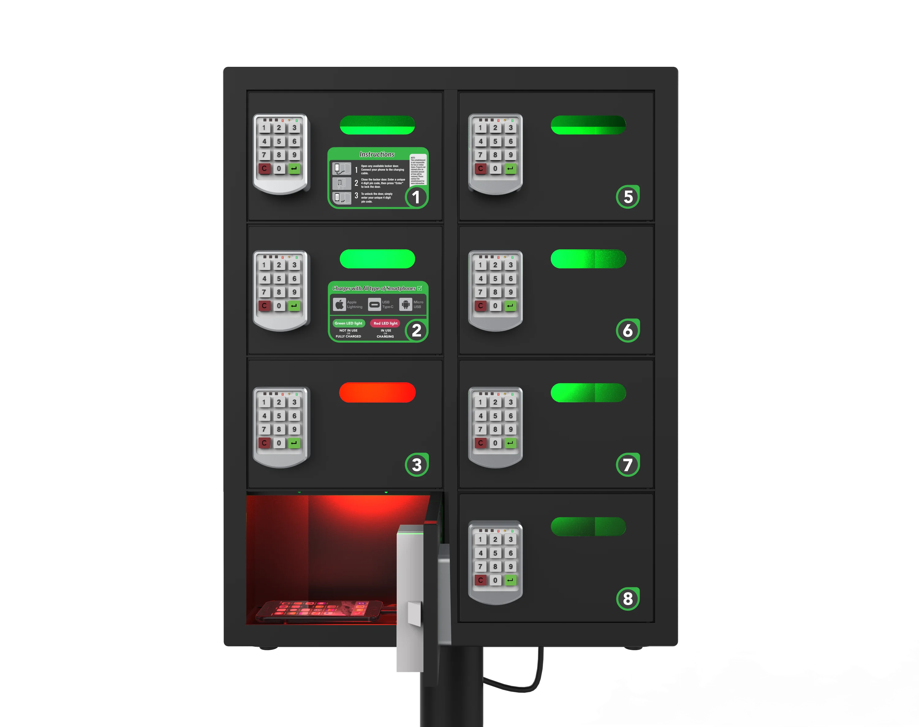 
3 in 1 wireless charger Keypad password 8 Box charging station locker 