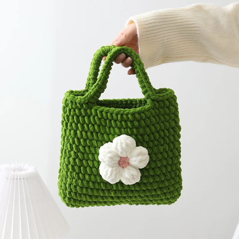 Handmade Crocheted Wool Knitting Handbag Hand-woven Crochet Purse Shoulder Bag Hand-knitted Bag