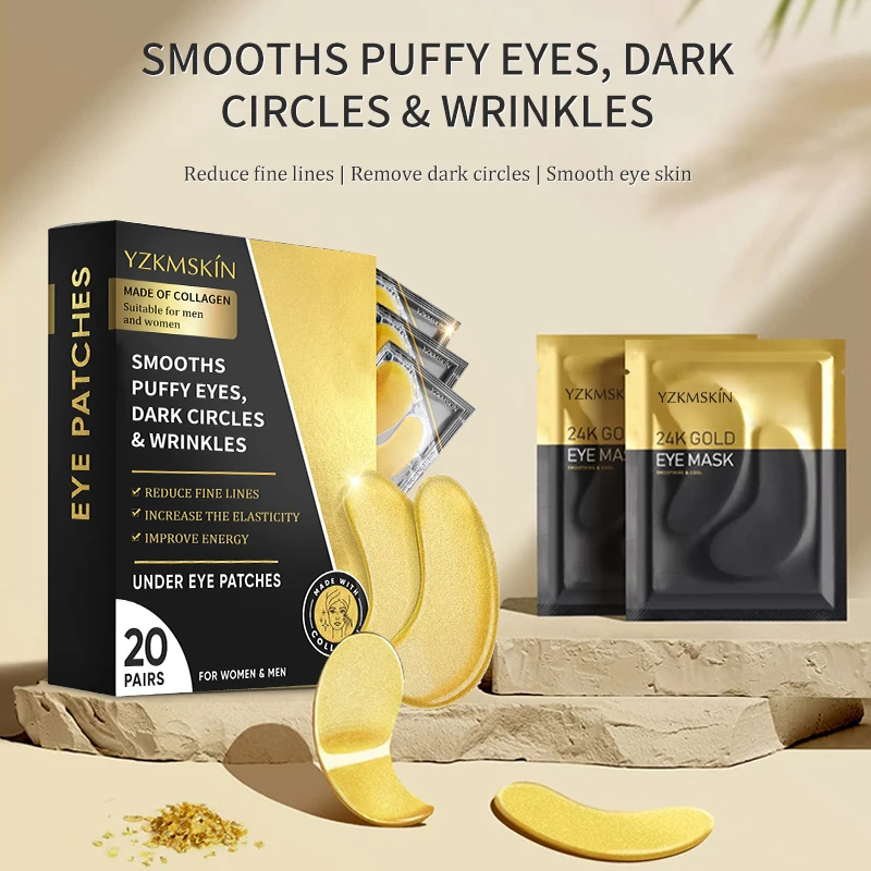 custom logo treatment dark circles puffy cooling wrinkles under eye patches 24k gold eye mask with amino acid collagen