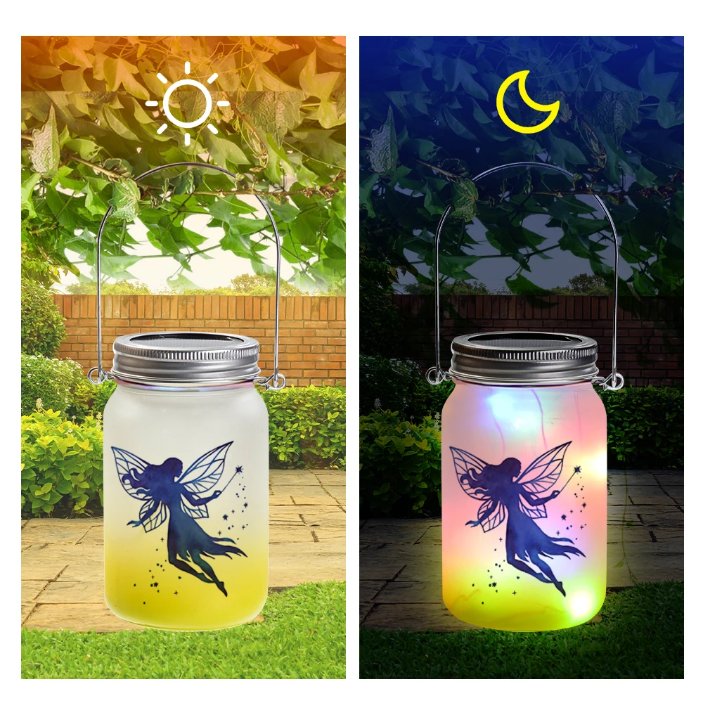 PYD Life 15 oz Bulk Drinking Glass Waterproof Camping Solar Sublimation Led Solar Mason Fairy Jar Lids Light Led with Handles