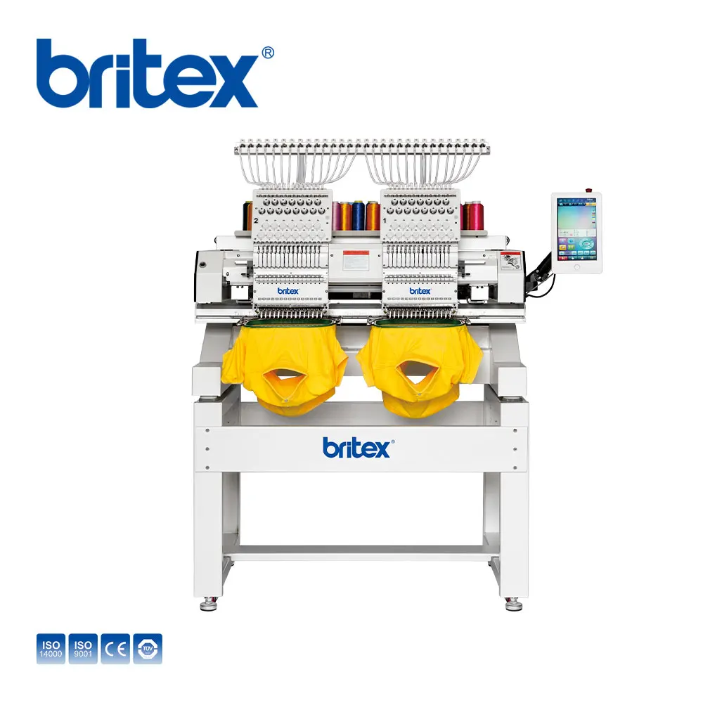japan quality britex BR-1502 2 two Heads 15 Needles Flat computer embroidery machines 2 head embroidery machine 2 heads
