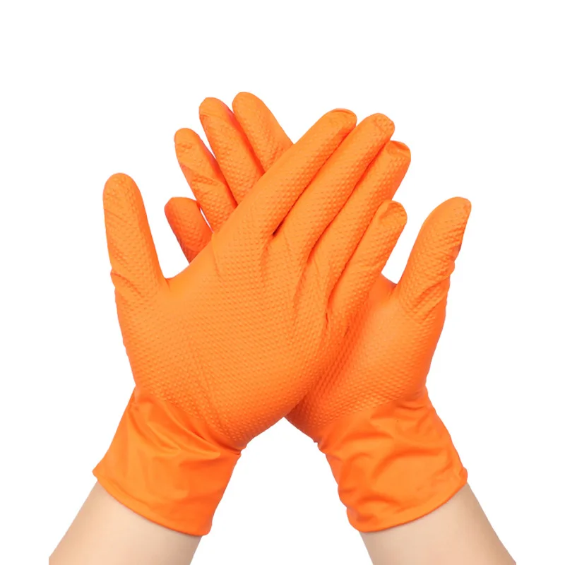 Оптовая продажа оранжевые алмазные текстурированные механические рабочие перчатки нитриловые синтетические промышленные защитные
