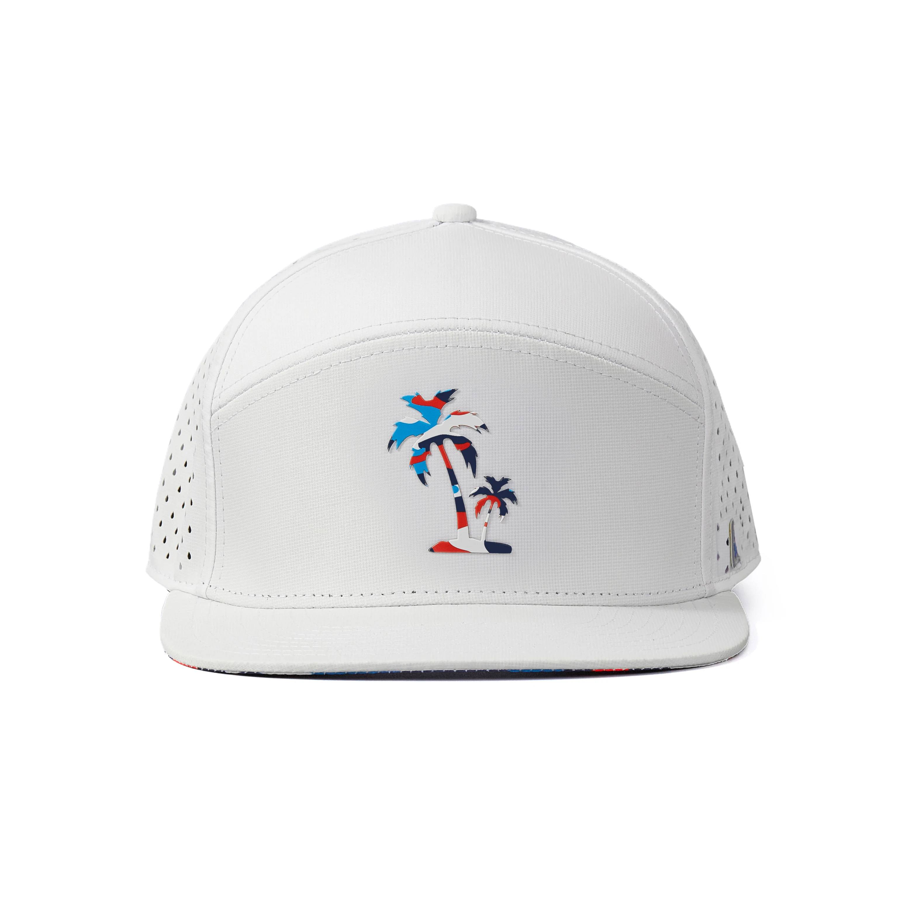 Custom Print Pattern 7 Panel Rubber Patch PVC Logo Flat Bill Waterproof Laser Cutting Drilled Holes Perforated Snapback Caps Hat