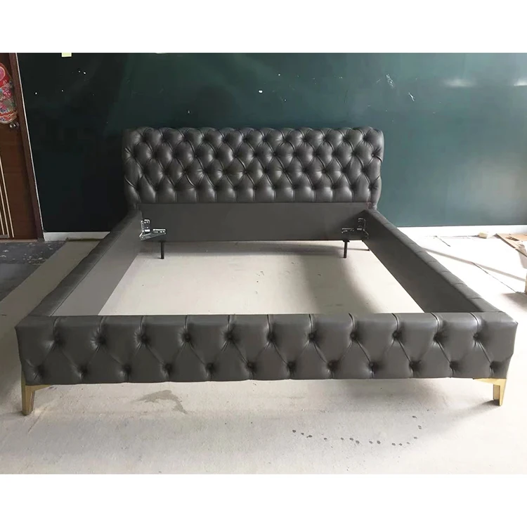 CH218 New Design Upholstered Bed Style Luxury Modern Furniture Fabric Buttons Antique Leather Beds Frame