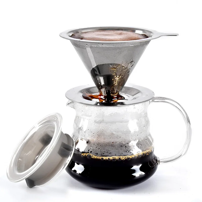 Reusable V-Shaped Stainless Steel Coffee Maker Pour Over Dripper Paperless Filter Strainer with Mesh Surface Tea Tools