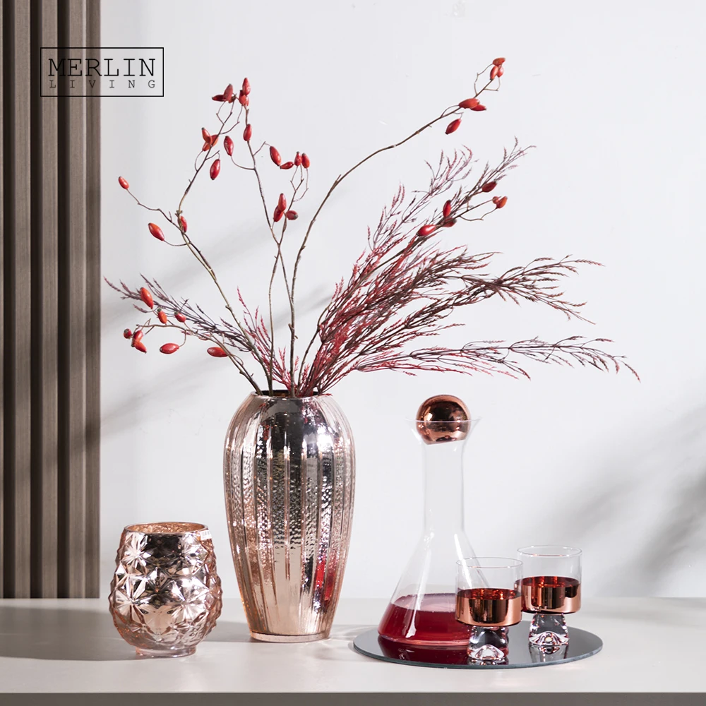 Роскошная стеклянная ваза Merlin из розового золота, украшение для стола, стеклянная ваза, декор для скандинавской вазы