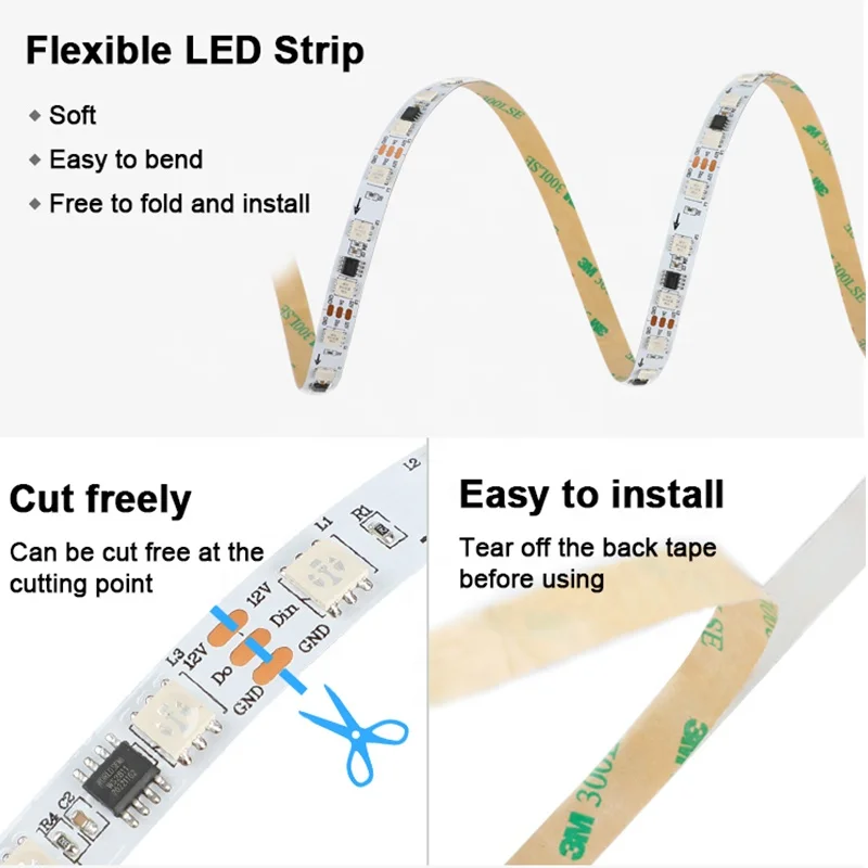 DC12V WS2811 Addressable Programmable fita tape 30 60 96 White Black PCB 5M 300 300leds 12V 24V smd cinta WS2811 RGB LED Strip