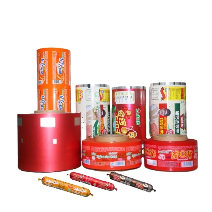 Hot Sale Customized Printed Sausage Packaging  PVDC Roll Film Ham Sausage Smoked  Red Orange Brown Green