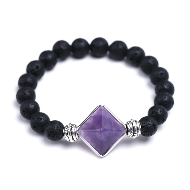 Wholesale Natural Stone Pyramid Bracelet with 7 Colors Crystal Beaded Bangle for Women and Men