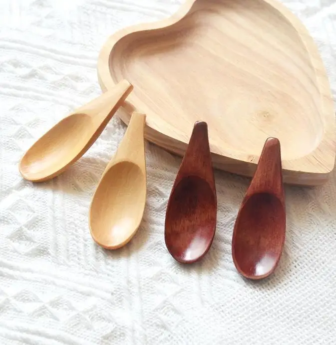 Доступен образец, оптовая продажа, Экологичная деревянная мини-ложка с короткой ручкой для соли, сахара, приправ, чая, измерительная деревянная ложка