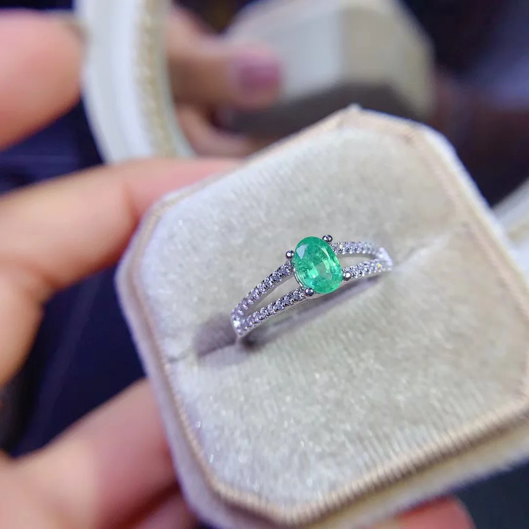 Hot Sale 925 Sterling Silver 4mm*6mm Natural Emerald Oval Cut Gothic Love Finger Women Ring