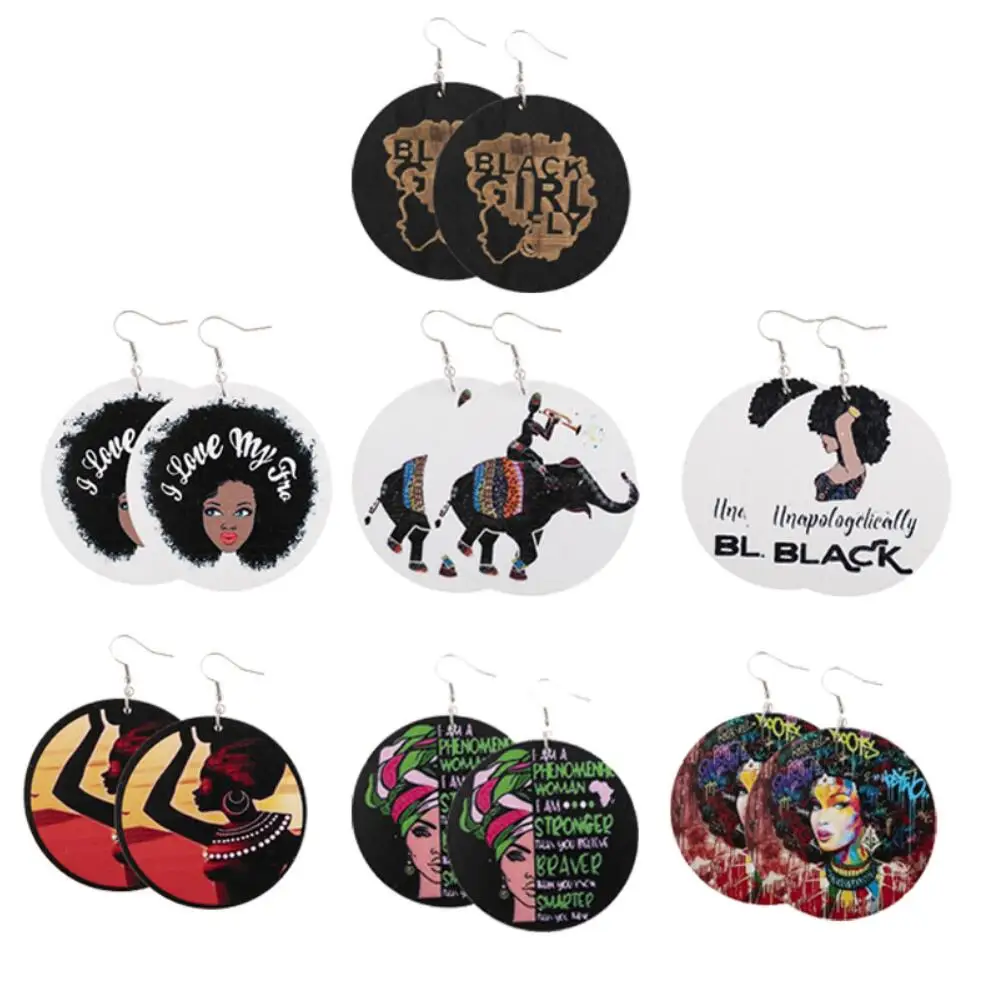 Fashion Statement Exaggerated  Wooden Trendy African Map Hook Earrings Leopard Pattern African Map Wood Earings