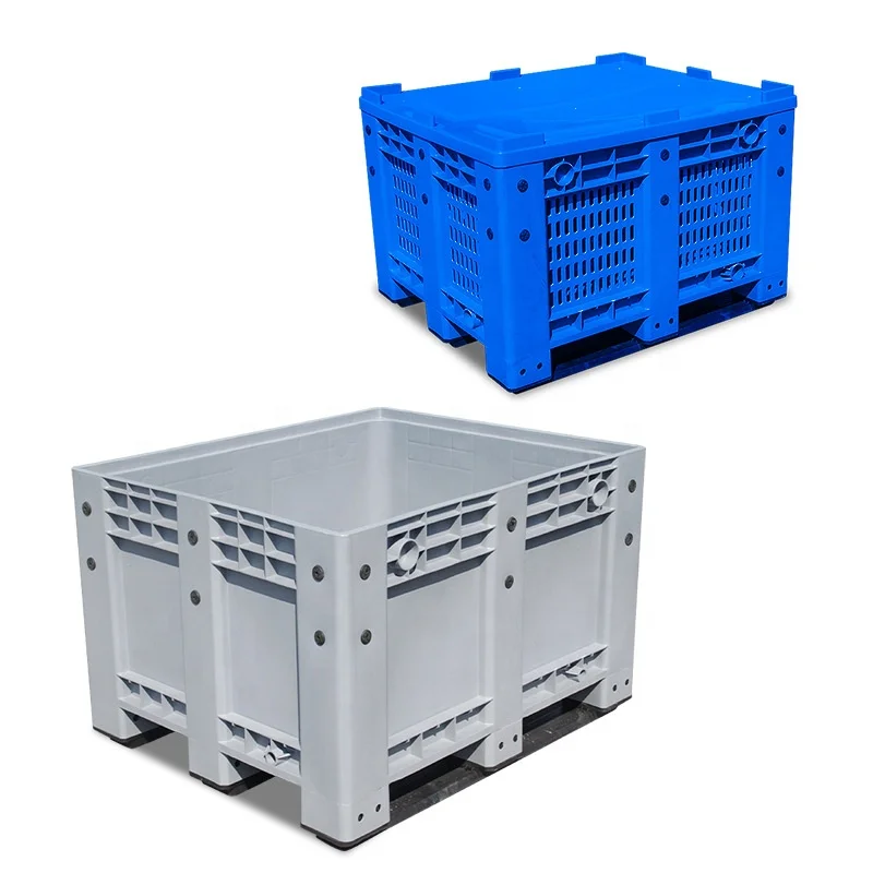 wholesale 600 Liter large durable hard plastic material industrial solid box type plastic pallet box for transportation