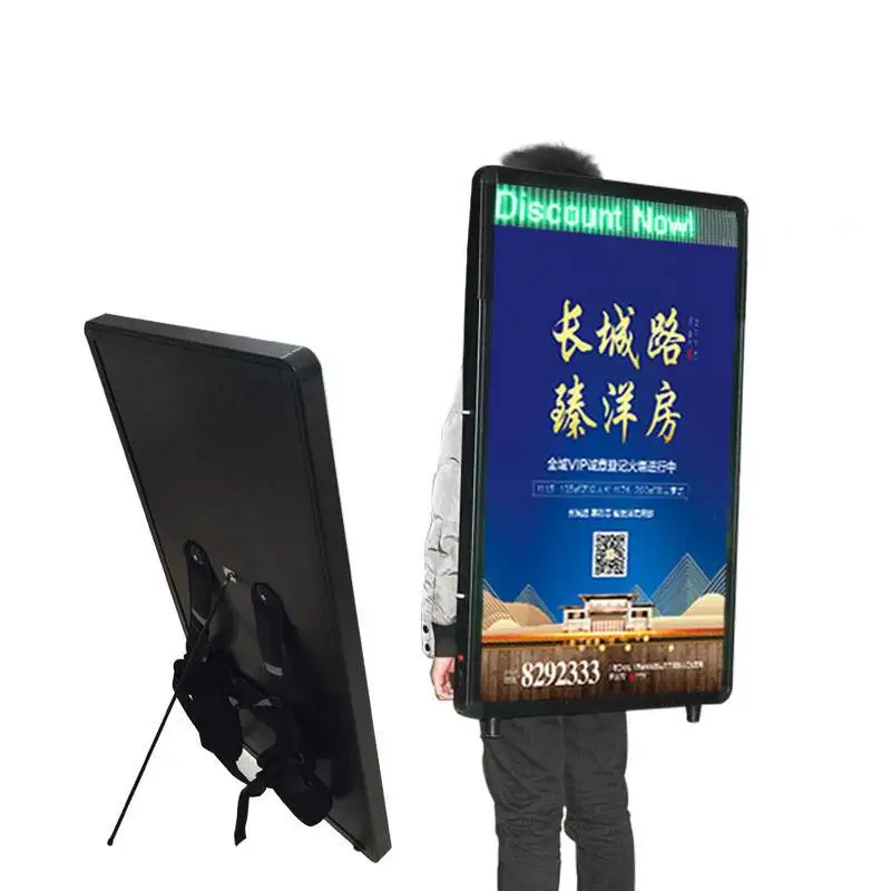 LED Backpack Walking Billboard with Portable Scrolling Message Board Chargeable Adverting Light Box