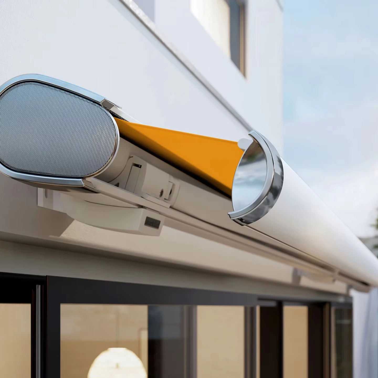 Full Cassette Electric Awning Remote Controlled Retractable Garden Patio Sun Shade Shelter With LED Light Kit