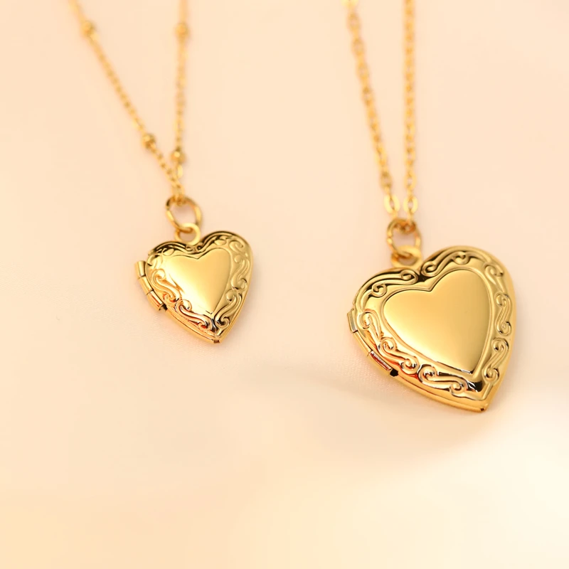 MICCI 18K Gold Plated Stainless Steel Sublimation Blank Heart Lock Frame Jewelry Photo Picture Memory Locket Pendant Necklace