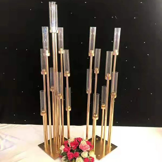 8 Heads Metal Candelabra Candle Holders Road Lead Table Centerpiece Gold Candelabrum Stand Pillar Candlestick For Wedding