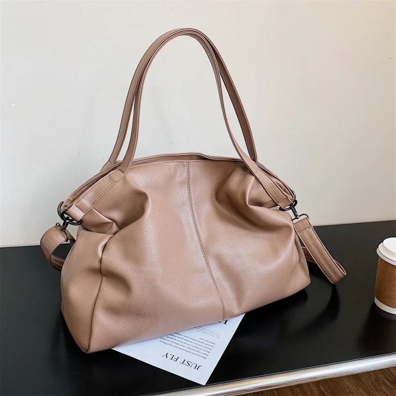 Solid color big large size handbags Fashion simple tote bags OL simple all matched pu leather purses
