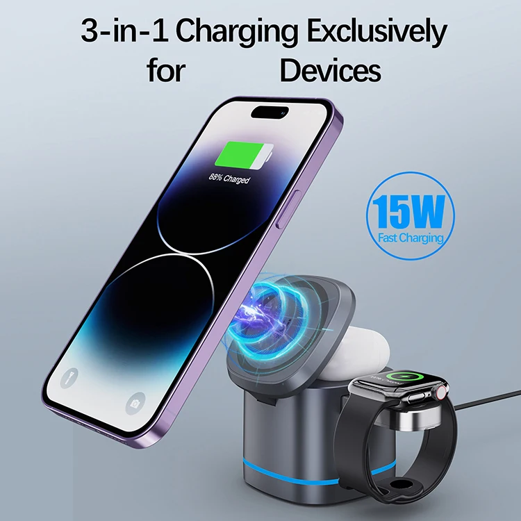 Magnetic Safe 3 in 1 Wireless Charger Dock Station Qi Fast Charge Magnet Stand For iPhone 14/14 Pro Max/13 Mini/Watch 5/6/7/8