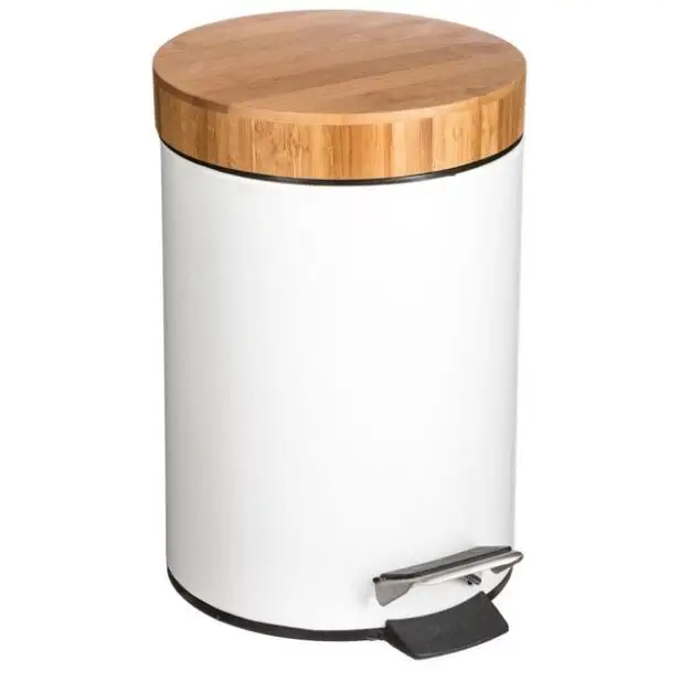 
Fashion 3L 5L Waste Foot Pedal Dust Bin Bamboo lid Stainless Steel Plastic trash can In Bathroom 