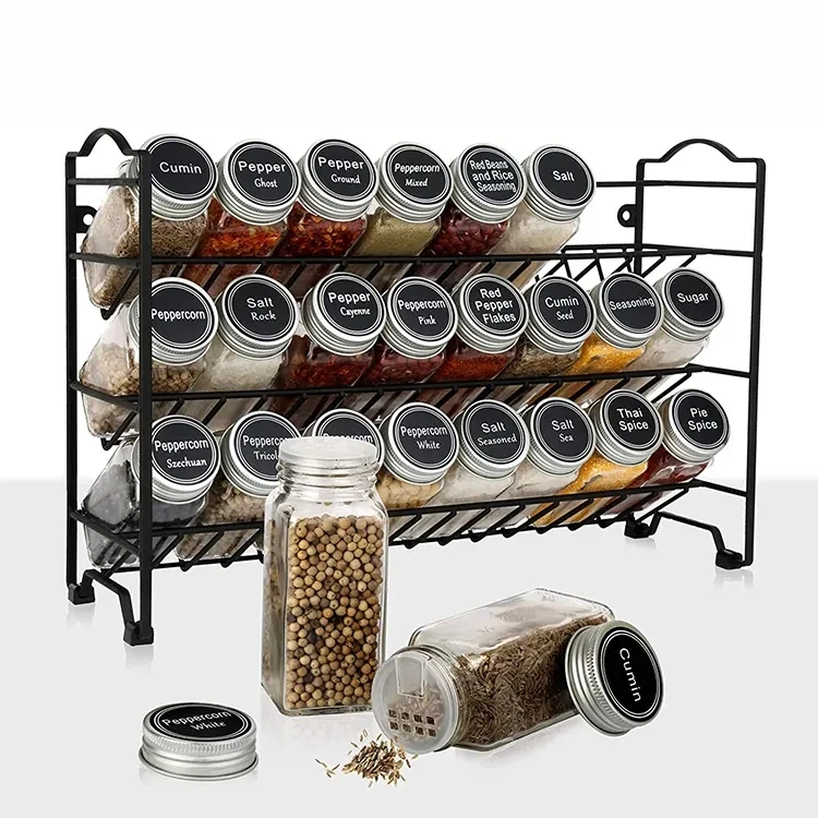 Best selling kitchen 3 wall mount carbon steel expandable seasoning storage spice jar rack set organizer with rack