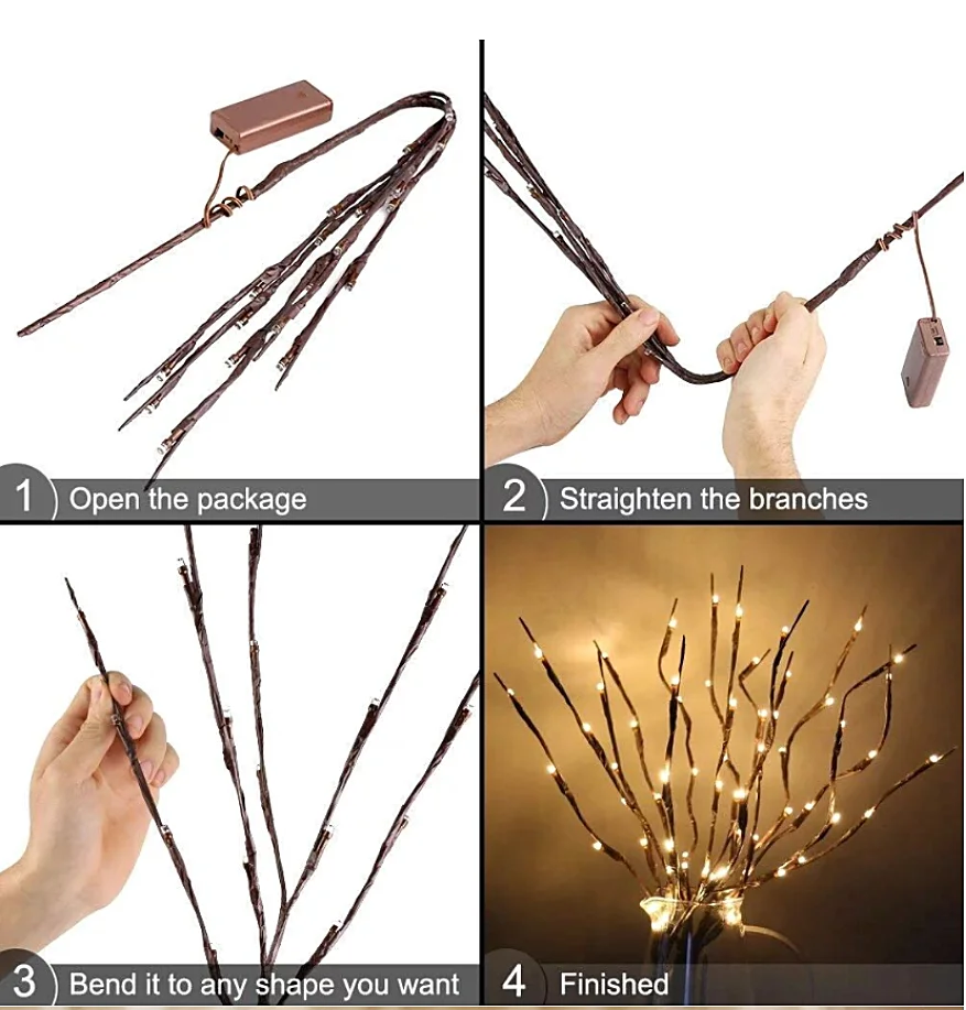 DIY Willow Twig Artificial Tree With 20 Led Lights 30' Warm White Battery Operated Led Branch Light For Vase Room Christmas