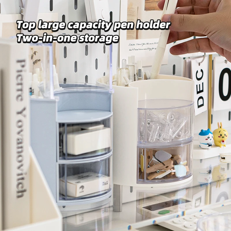 NEW ARRIVAL Combined Stationery Storage Box Desktop Office Plastic Revolving Drawer Pen Holder Container With Dustproof Cover