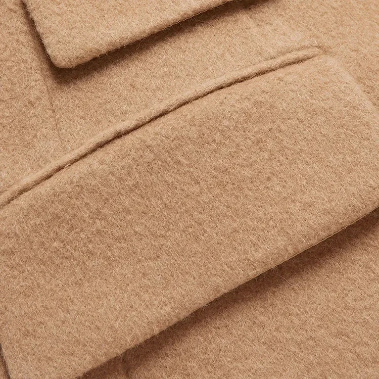 OEM Custom Velvet and Twill-Trimmed Double-Breasted Camel Hair Coat for Men