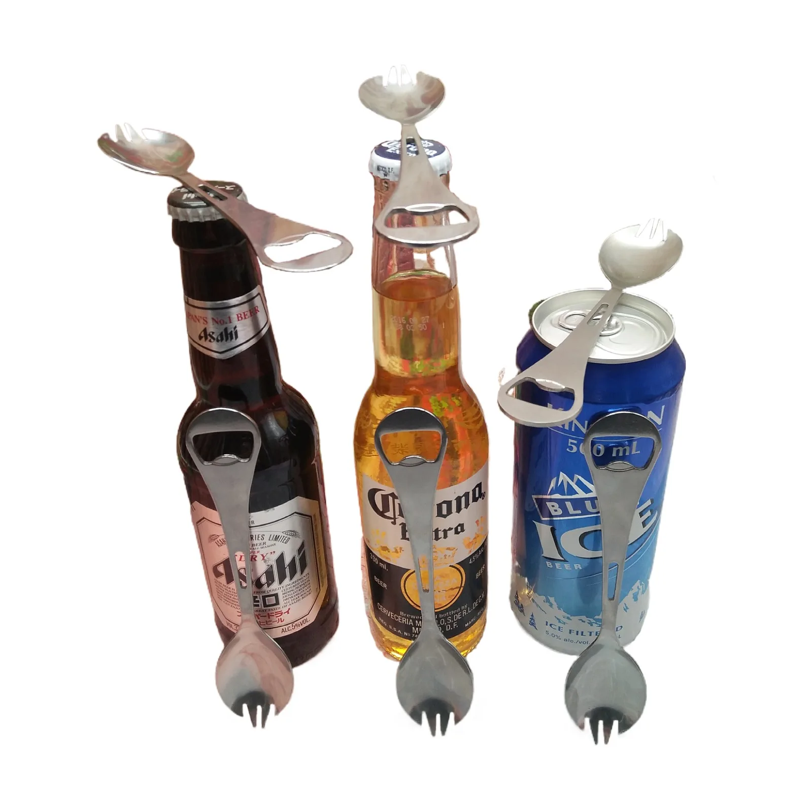 multifunctional patented beer spoon in stock for instant shipping 3-in-1 function spoon fork bottle opener