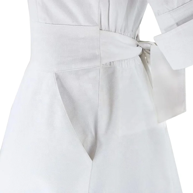 OEM-сервис, низкая цена, белое платье с длинным рукавом, галстук-бабочка, антибактериальный фитиль пота, моющееся платье для медсестер, униформа для больницы