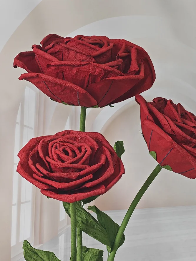 CP-021 wedding Stage Paper Flowers Craft Decorations White Red Roses Giant Flower For Window Decor Wedding Party Floral Set