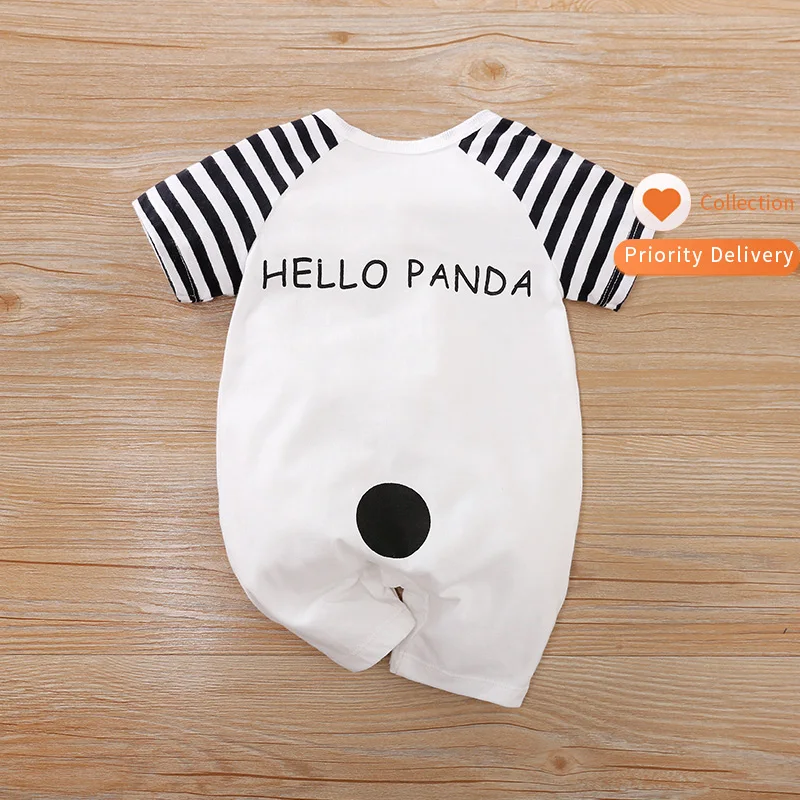 Panda Zebra Print Short-Sleeve Newborn Baby Summer Clothes 100%Cotton Baby Boy Rompers Infant Baby Pajamas Wholesale
