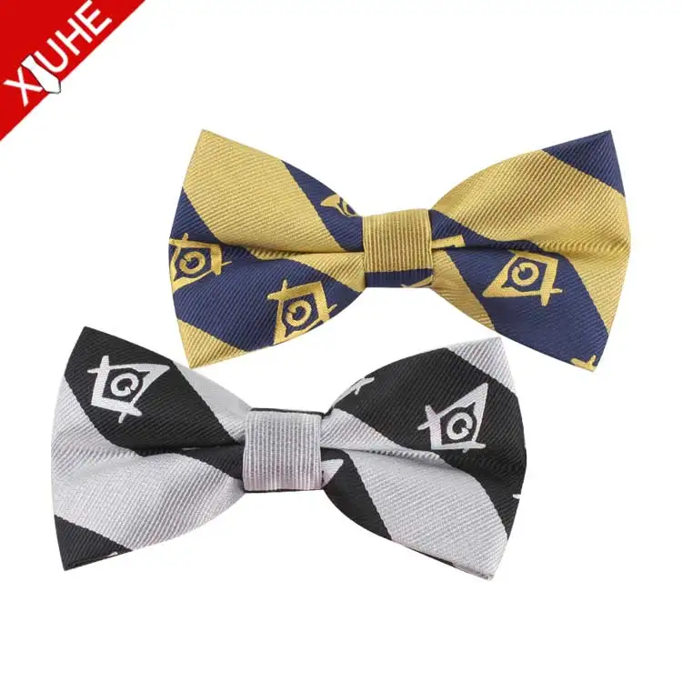 Gentlemanlike High Quality Bow Tie Yellow Grey Striped Mens Bowties Custom Polyester Woven Masonic Bowtie