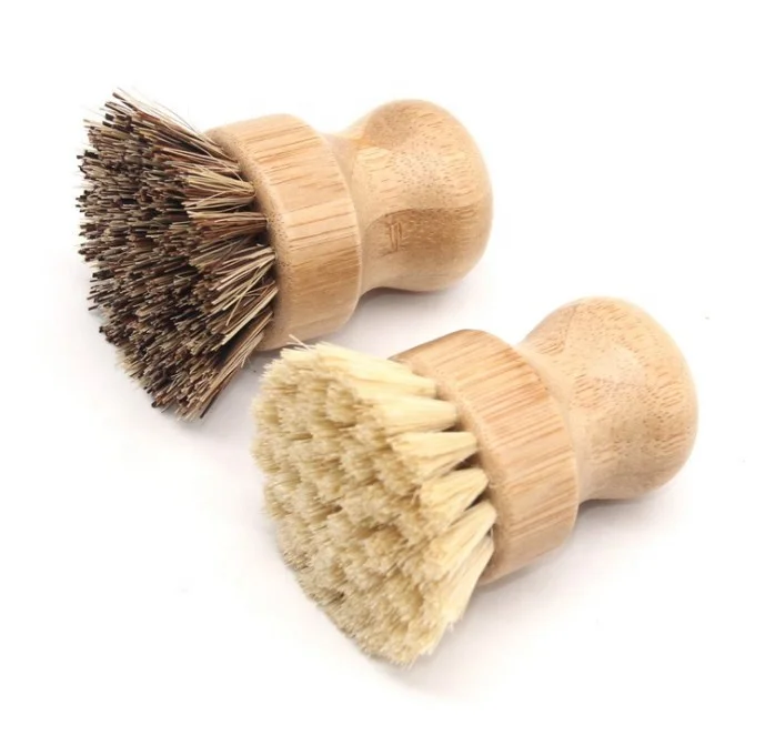 Amazon hot sale natural sisal and palm fiber kitchen scrub washing brush durable bamboo dish brush for cleaning