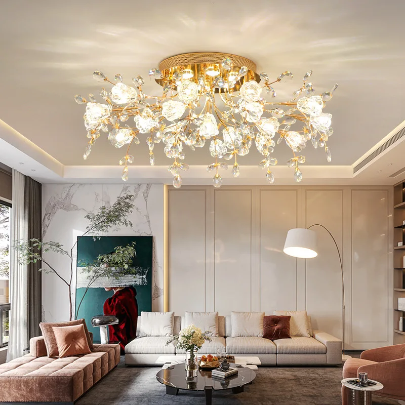 Northern Europe Flowing Lines Design Creative Flower Chandelier K9 Crystal Pendant Light For Living Room Wedding