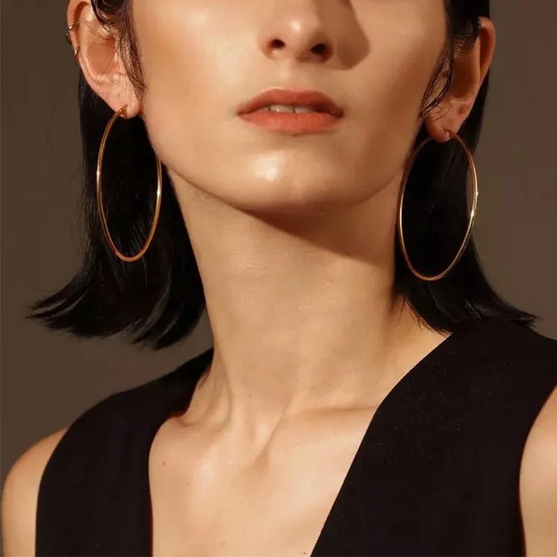 Wholesale Custom Trendy Big Earrings Fashion Jewelry 18K Gold Plated Stainless Steel Simple Large Oval Hoop Earrings For Women