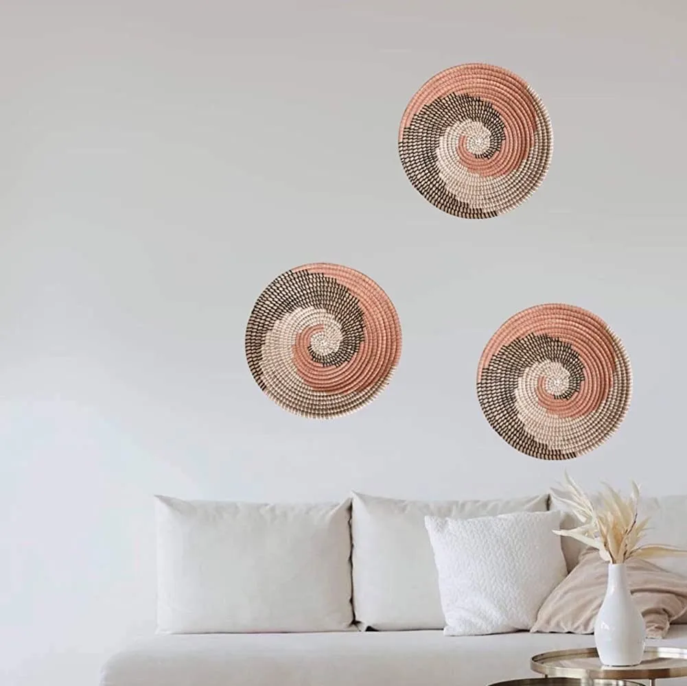 Best Selling Wave Blue Pattern Wicker Seagrass Wall Hanging Basket Decorative With Plastics String and Hook Made in Vietnam