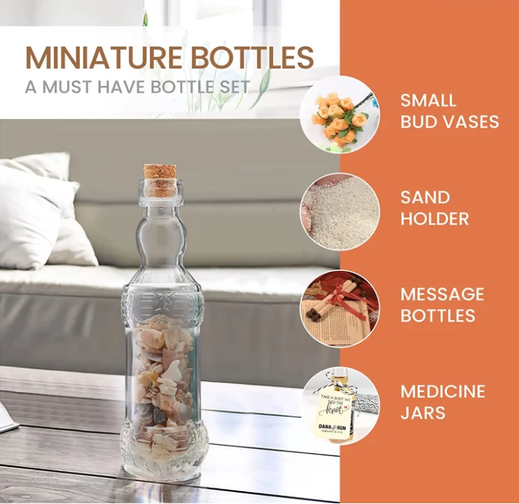 2023 Factory Customized Small mini clear vintage glass bottle with Wooden stopper
