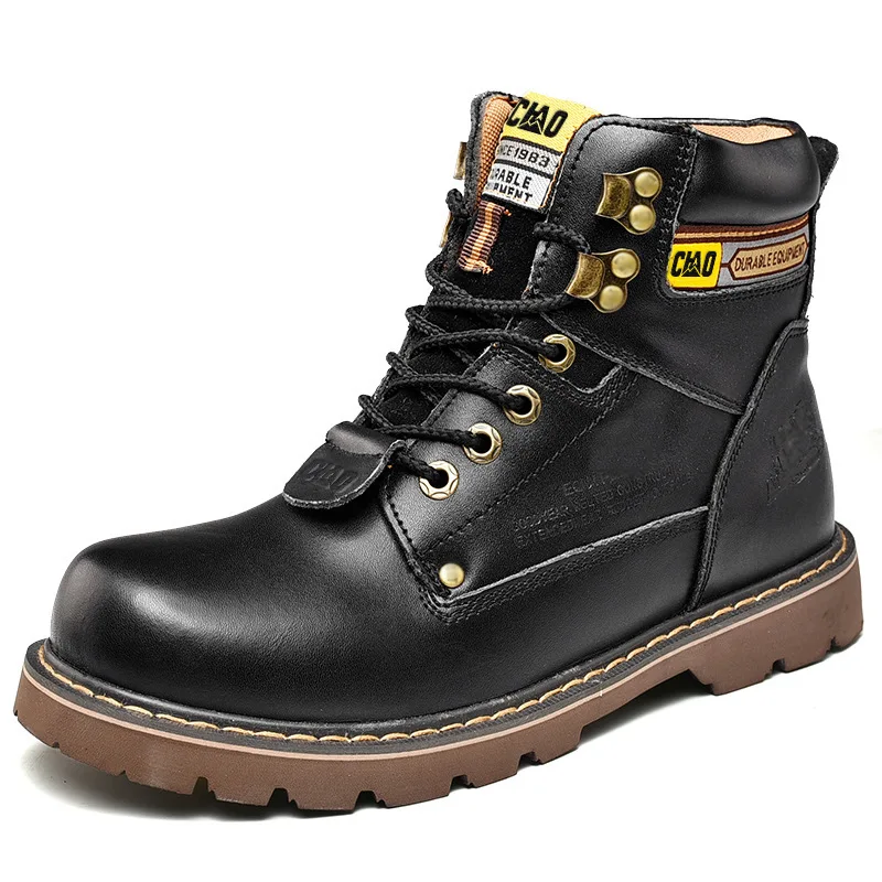 Customized Mens Boots Safety Shoes Work Classic Design Luxury Style Round Shoelace Leather Brown & Black Boots for Men