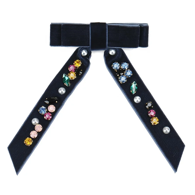 Colorful Rhinestones Headband High Quality Crystal Velvet Hair Grips for Kids Christmas Hair Bow Barrettes
