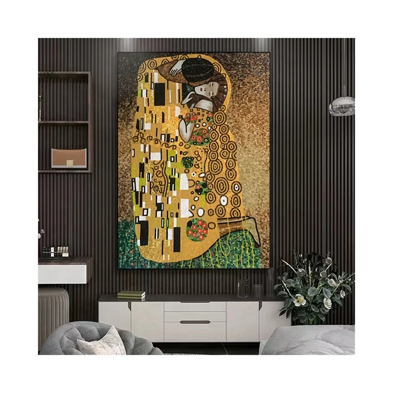 Modern glass mirror mosaic art and craft Panel Religious pattern Gustav Klimt Kiss Mosaic Mural backsplash tile for home